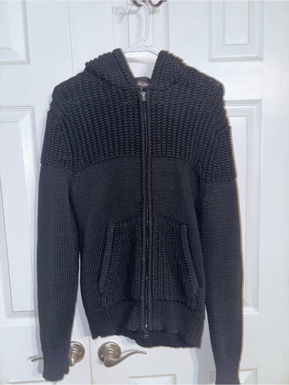 Michael Kors Black Hooded Zip-Up Knit Sweater
